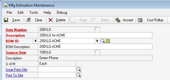 ETO from WilloWare Incorporated for Dynamics GP 15 Creating a New Estimate Navigation: Cards >> Manufacturing >> ME Maintenance Item Number: this can be either an existing GP Item, if you are