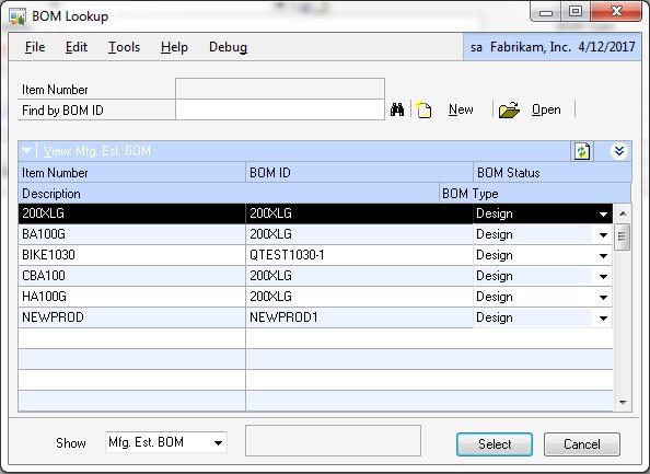 2- The BOM Lookup (below) can be restricted by BOM ID, so it will display all BOMs related to a specific ME.
