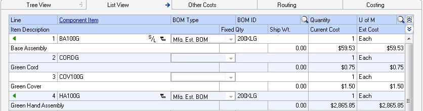 ETO from WilloWare Incorporated for Dynamics GP 27 List View List View provides a detailed view of the top-level components in a BOM.
