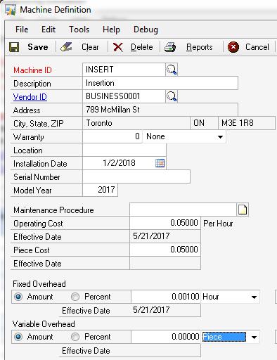 ETO from WilloWare Incorporated for Dynamics GP 31 Example of a Machine Code Setup.