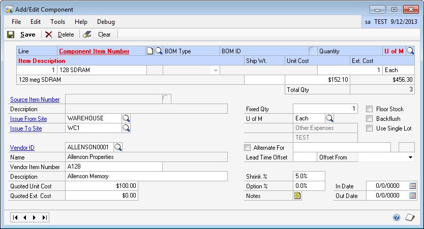 ETO from WilloWare Incorporated for Dynamics GP 35 Add/Edit Component The Add/Edit Component window is opened from several different locations: Tree View expansion button List View expansion button