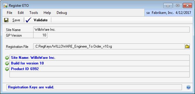 ETO from WilloWare Incorporated for Dynamics GP 8 Registration Navigation: Tools >> Setup >> System >> Registration >> Additional >> Register ETO.