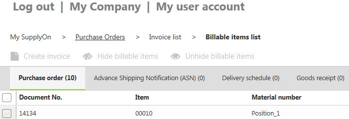 The invoice list has to be opened to upload CSV files. Therefore the user has to click on the path Invoice list. 4.2.