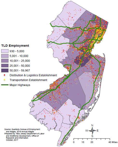 TLD ESTABLISHMENT MAP TLD Establishment Locations - New Jersey, 2016 Plotting TLD establishments along major roadways illustrates the significance of the state s highway system to the