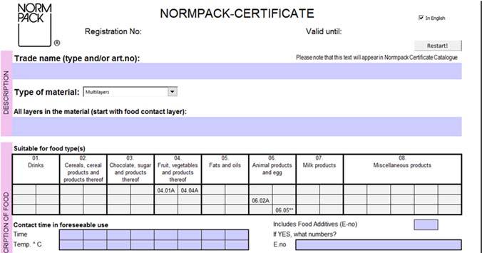 2.3.2 The Normpack Certificate form The Normpack Certificate is