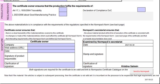 The front page of the certificate form is shown in Figure 5 and the back