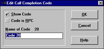 1 From the Options menu, choose Call Completion Codes Display. 2 Select a code, then click Edit. - or - Double-click a code.