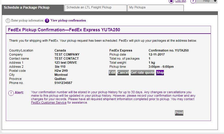Click Ship when ready Write down the FedEx Pickup Confirmation Number showing at the top of your screen.