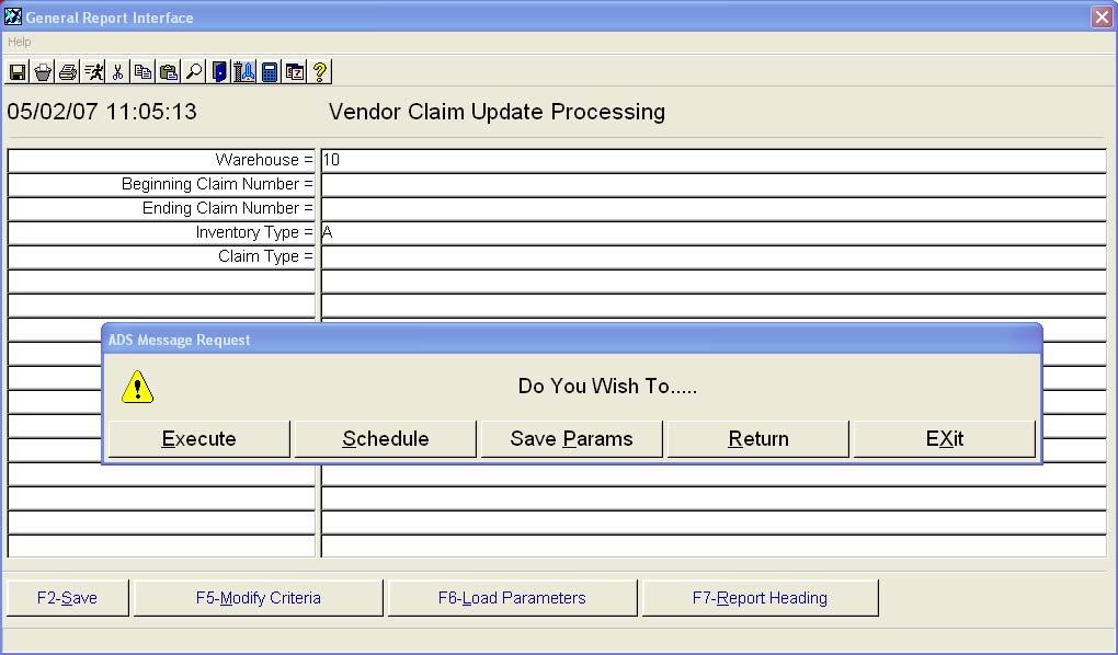 Updating Vendor Claims A All inventory types R Regular inventory W Warranty inventory M