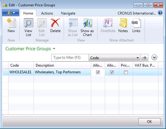 Trade in Microsoft Dynamics NAV 2013 Demonstration Steps To set up the required customer price group, follow these steps. 1.