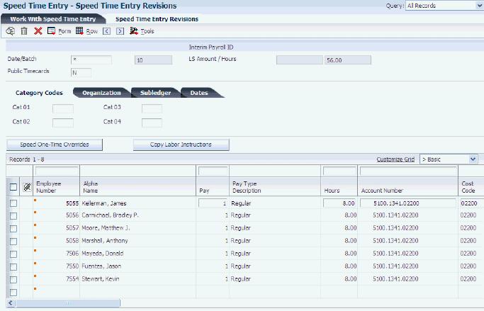Entering Timecards Using Speed Time Entry 12.4.3 Selecting Employees For Speed Time Entry by Individual Access the Work With Time Entry by Individual form.