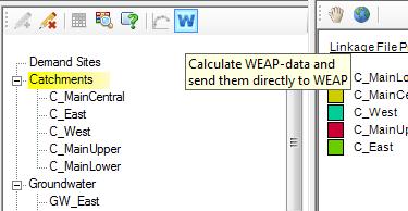 As a second obligatory parameter you need to enter catchment areas in WEAP Data View Demand Sites and Catchments Landuse Area Both parameters are calculated by LinkKitchen and can be sent