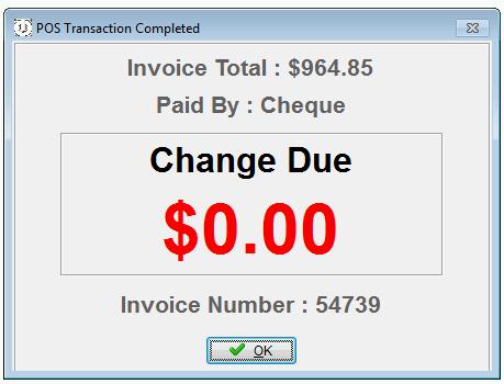 Amount of the EFTPOS transaction. When this has been entered correctly click OK.