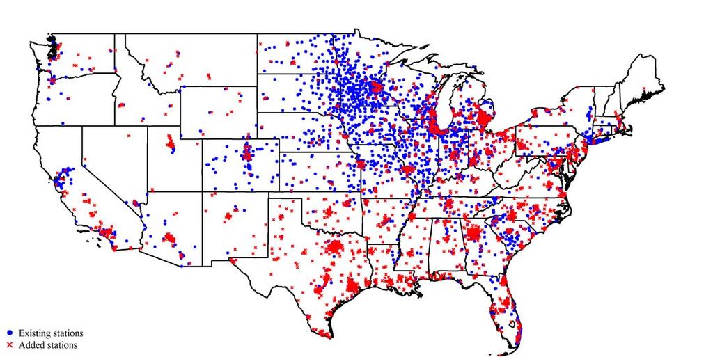 Figure 2. Profitable locations to invest in E85 Figure 3 shows what aggregate ethanol demand would be after adding the 2,500 new stations shown in Figure 2.