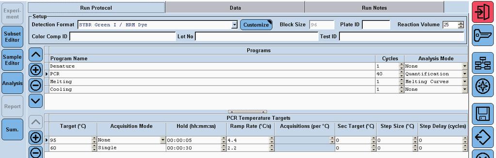 <LightCycler 480 System> Shuttle PCR standard protocol Initial denaturation 95 30 sec. (Ramp Rate 4.4 /sec.) 1 cycle PCR Analysis Mode: Quantification 95 5 sec. (Ramp Rate 4.4 /sec.) 60 30 sec.