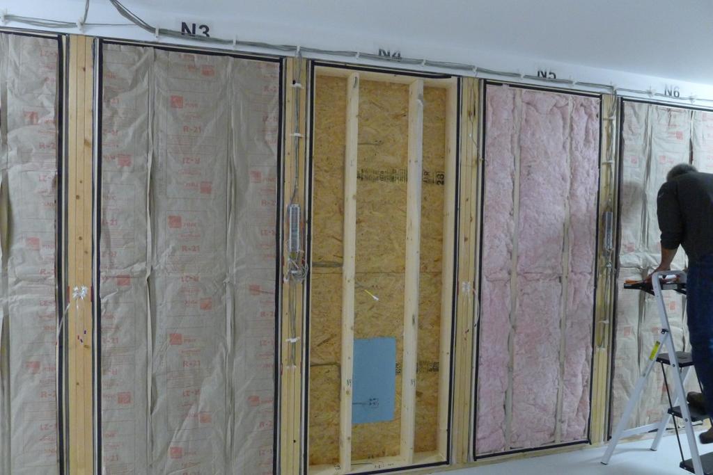 Figure 11 : Interior of test wall panels on the north orientation Sealant was used to eliminate any airflow between the wall panel and the adjacent cavity at the interface of the sheathing and