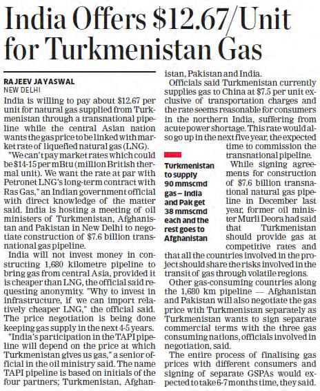 Piped Natural Gas (from TAPI) is not