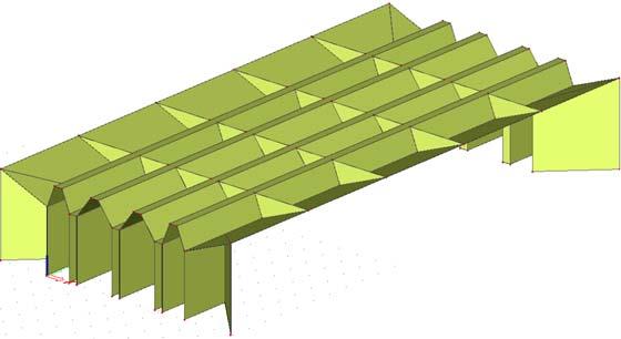 triangular plate girders, on the inside stiffened by ribs to better local buckling behavior (fig. 3); Application of cables on top of the roof spanning between the edge sections.