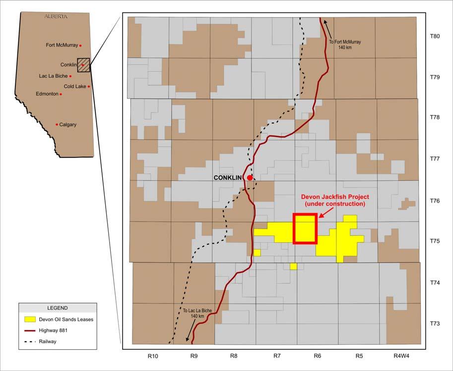 Introduction Devon Canada Corporation (Devon) continues to evaluate the development potential of our oil sands leases, located approximately 15 km southeast of Conklin, Alberta.
