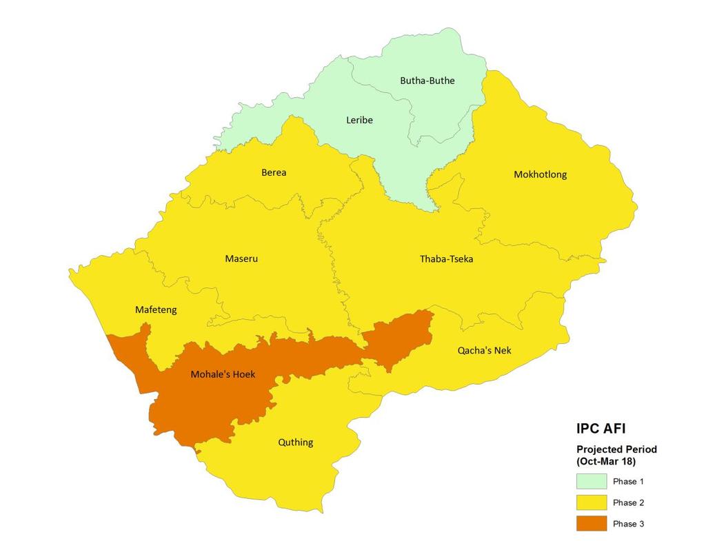 MAP 10b PROJECTED SITUATION Berea Pop Need: 33,097 *** Perc Pop Phases Maseru Pop Need: 42,327 Leribe Pop Need: 42,271 ** Perc Pop Phases * Butha-Buthe Pop Need: 6,655 *** Perc Pop Phases Mokhotlong