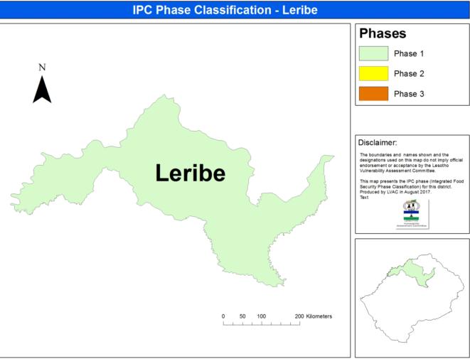 10.10 Leribe Figure 62: IPC in Leribe The cereal production in 2016/17 increased significantly when compared to 2015/16 therefore this may lead to the decrease in price of food at the markets.