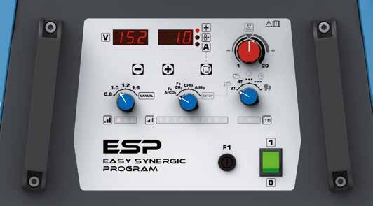 ESP Front panel ➋ Select gas of protection and metal sheet type... ➌ Select thickness... ➊ Select wire diameter... ➍ Set up the power switches and inductance following the indications of leds.