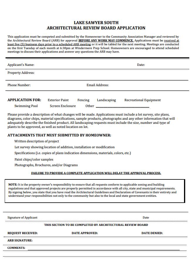 Appendix A - ARB Application Link to Application: http://lakesawyersouth.files.
