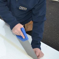 Cut edges are normally hidden within the fixing profiles to disguise any chipping or irregularities.