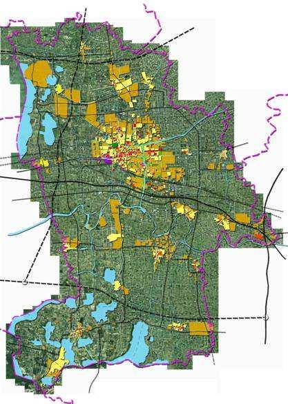 Figure 3 The fast expansion of constructed land in Kunshan (Left:Year 24;Right:Year 27) 3 DIAGNOSE OF URBAN FORM IN PRESENT KUNSHAN Although local government has put great effort to make better use