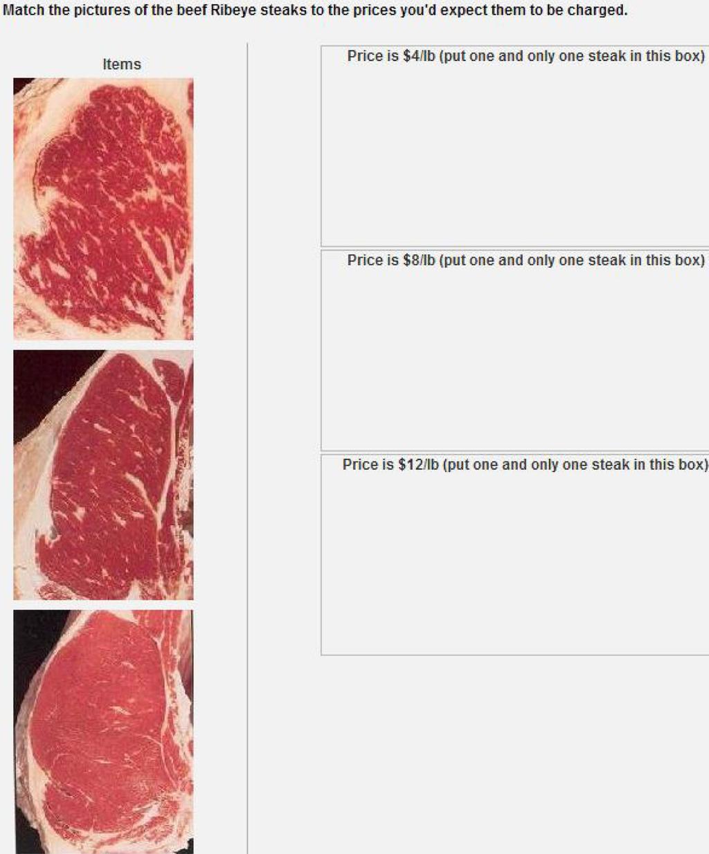 3144 DeVuyst et al. Figure 1. Picture price matching question. Prime as the leanest, middle, and highest fat content beef. A 95% 
