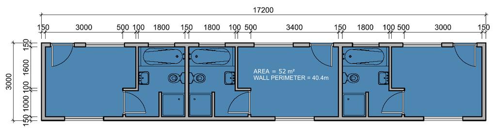 Therefore the total cost per square meter of floor plan B would be R1 008.85, excluding finishes. FLOOR PLAN C FLOOR PLAN C; Total Length of 150mm External Walls = 40.