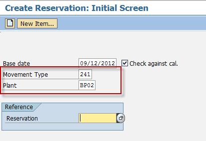 Creating a Reservation Goods Issue for Assets Use This activity is performed to create a reservation for GI for Assets.