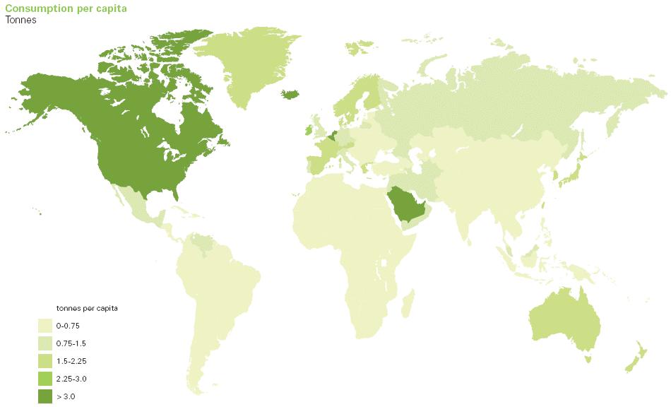 Oil Consumption Per Capita Global View, 2006