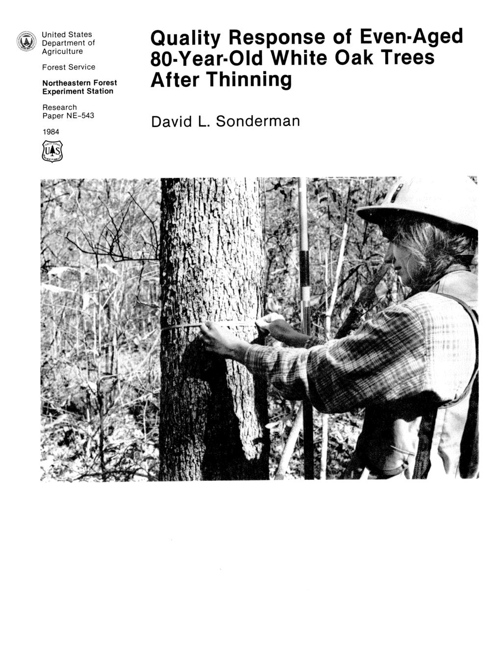 Forest Service Northeastern Forest Experiment Station Research Paper N E-543