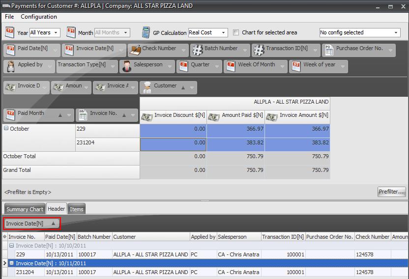 Using Dashboards 17 Customer Payments Drag a column header here to group by that column Drag any field from the columns listed in the diagram area to the gray drag