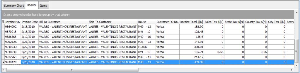 18 entrée V4 SQL System Guide Header Tab When item 10532 Rack Of Pork is selected, in the Customer