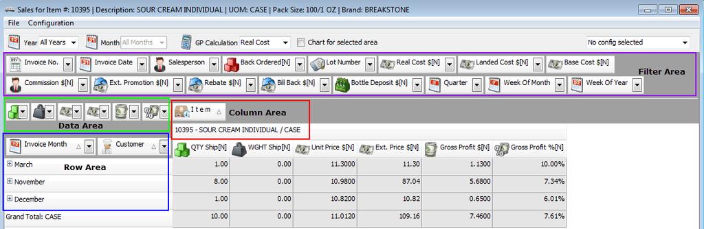Dashboard Pivot Grid Areas Filter Area - Stores the data available for use in the grid. Column Area - Data here will be in the columns of your chart.
