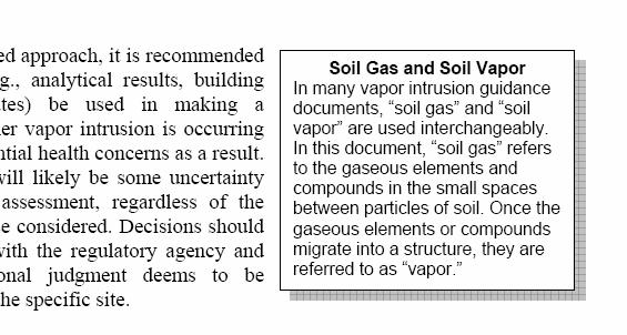 2007 ITRC Vapor Intrusion Documents Soil Gas & Soil Vapor K Soil Gas = gaseous