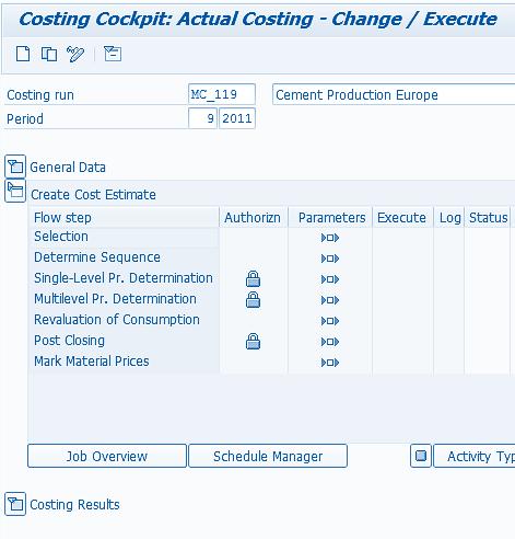 Actual Costing Period End Closing Process steps for actual costing Only for Plants with Actual Costing activated It is a multi-step process.