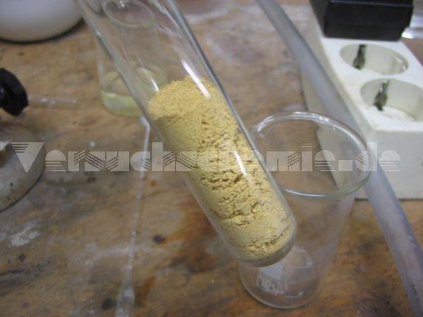 This so-called "Platinsalmiac" in the test tube is decomposed to platinum sponge by prolonged heating to red heat (it sublimates ammonium chloride, and