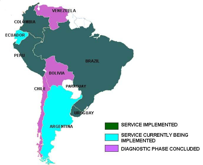Graph 1: status of implementation of the project in South America The Exporta Fácil service was launched progressively in Brazil from 2000 to 2002 while the service in Peru was launched in early 2008.
