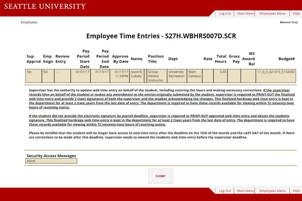 (4) Select an employee to approve. (5) Select Submit.