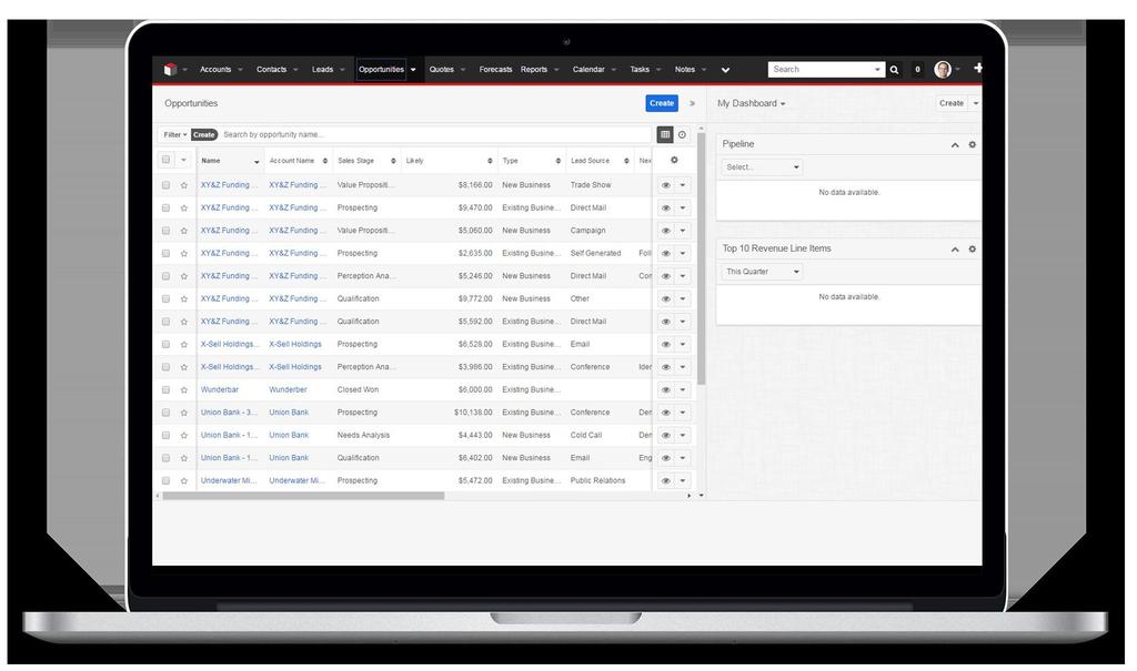 User Interface - SugarCRM Opportunities
