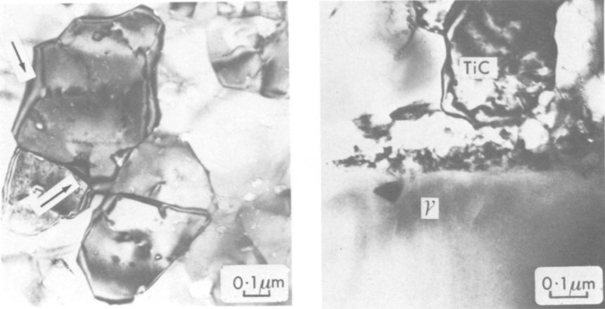 This upper layer is typically 2 to 4 /am thick with grain size reaching 1/am at the top of the coating. (Fig. 4). Voids were observed in all regions of the TiC coating.
