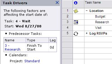From the menu, select Project, Task Drivers. The Task Drivers pane displays on the left side of the Project screen. 2.