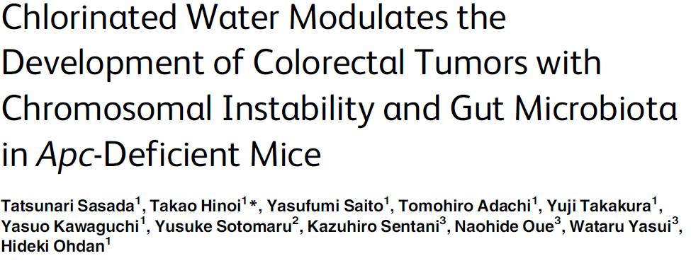 microbiotas Chlorination reported to affect topical formation of colonic tumours possibly through changes in gut