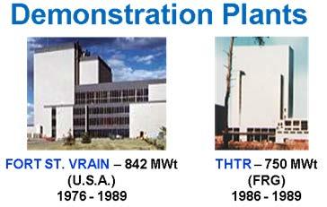 Fig 1. The built and operated HTGR prototype and demonstration plants (past and present) Today two smaller test reactors are still available, the HTTR in Japan and the HTR-10 in China.