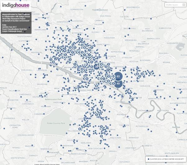 Map 6 Glasgow Cluster Map of New Airbnb Listings (entire home/apt) in 2016 Link to Map The map of