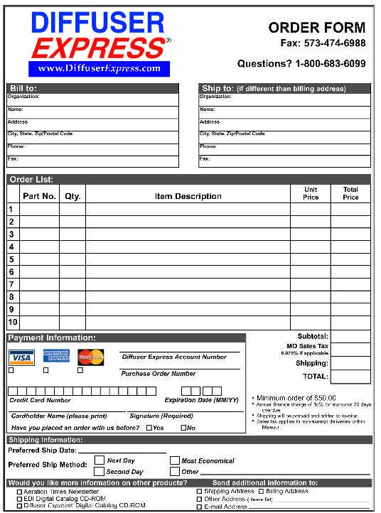 Diffuser Express Order Form