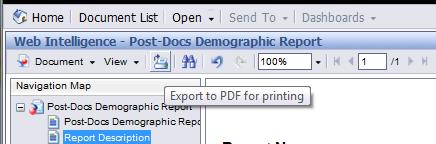 Generate an HR Manager Report, cont. Step 7 Print a report o Click on the Printer Icon on the menu bar. The output format is PDF.